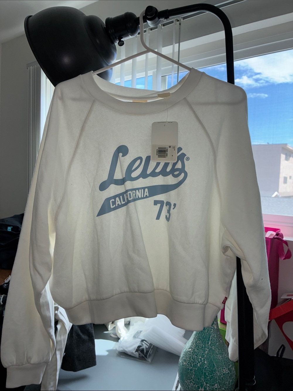 Levi's White Crewneck Sweatshirt with Light Blue Logo